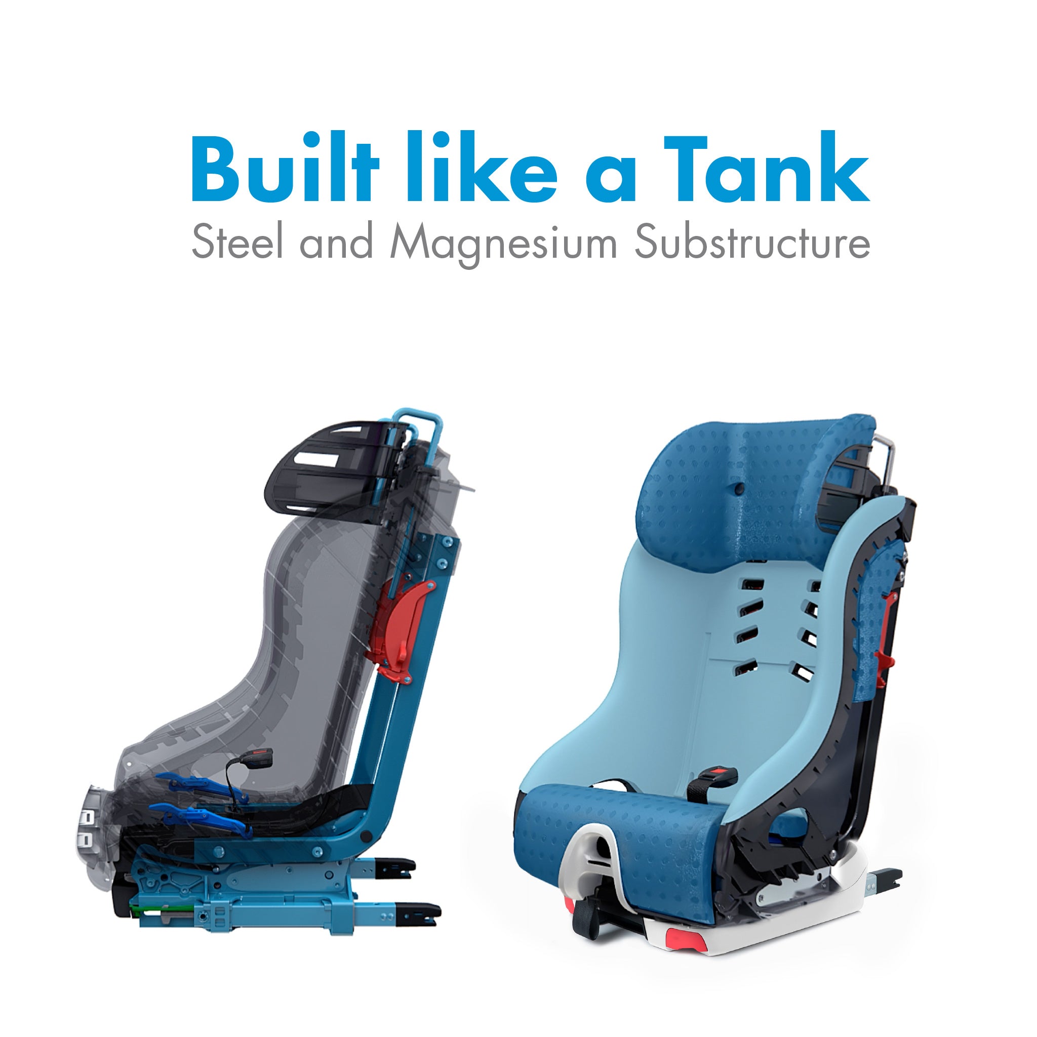 Close up of the Clek Foonf metal substructure all-groups