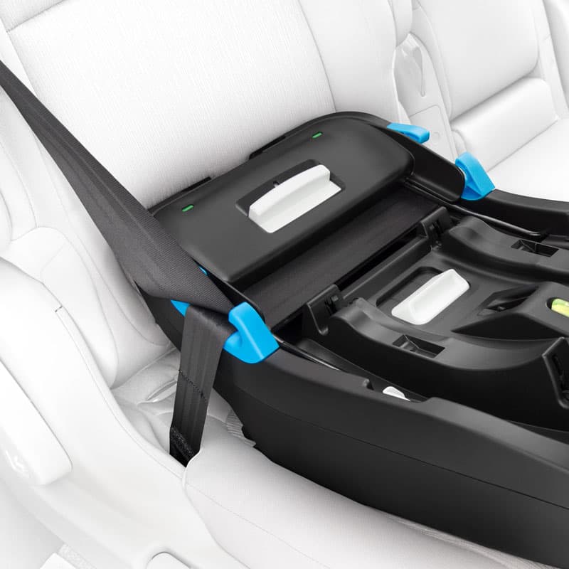 Closeup of the belt tensioning system on the Clek Liing infant car seat