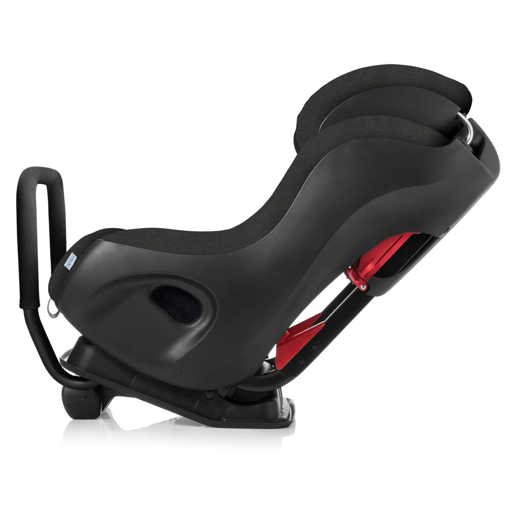 Clek Fllo convertible car seat with anti-rebound bar in rear-facing mode.