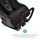 Black car seat with a steel anti-rebound bar on a white background all-groups