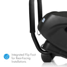 Black baby car seat with integrated flip foot feature on a white background all-groups