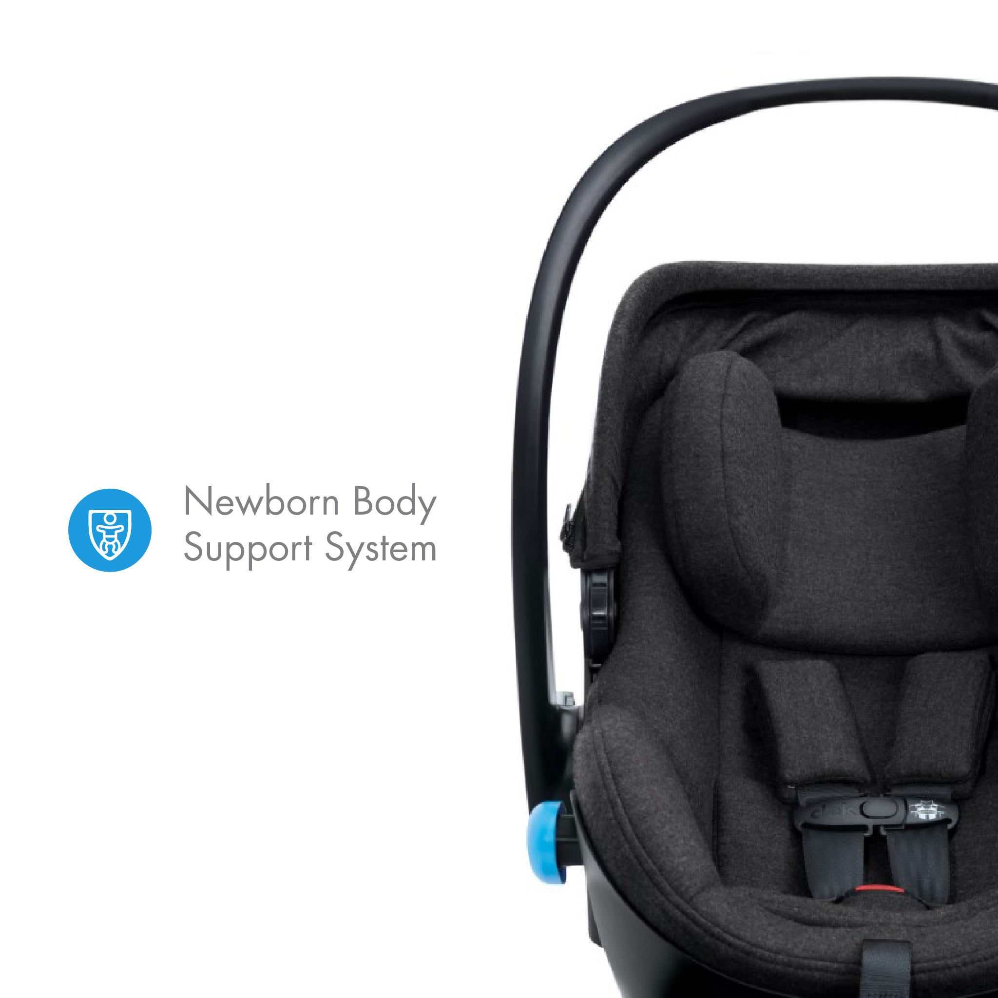 Clek Liing car seat with Newborn Body Support System label on a white background all-groups