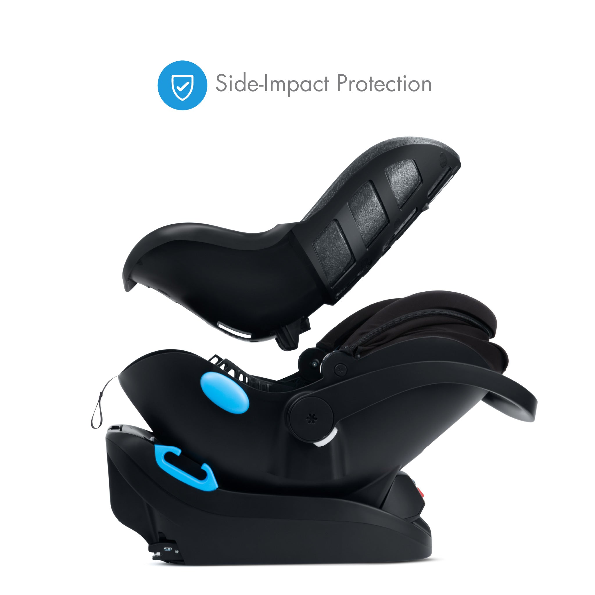 Clek Liing car seat with side-impact protection feature on a white background all-groups