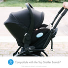 Clek Liing on a baby stroller with canopy on a blurred outdoor background all-groups