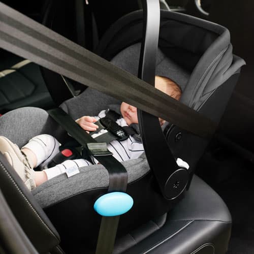 Clek Liingo infant car seat installed using the euro belt path installation method