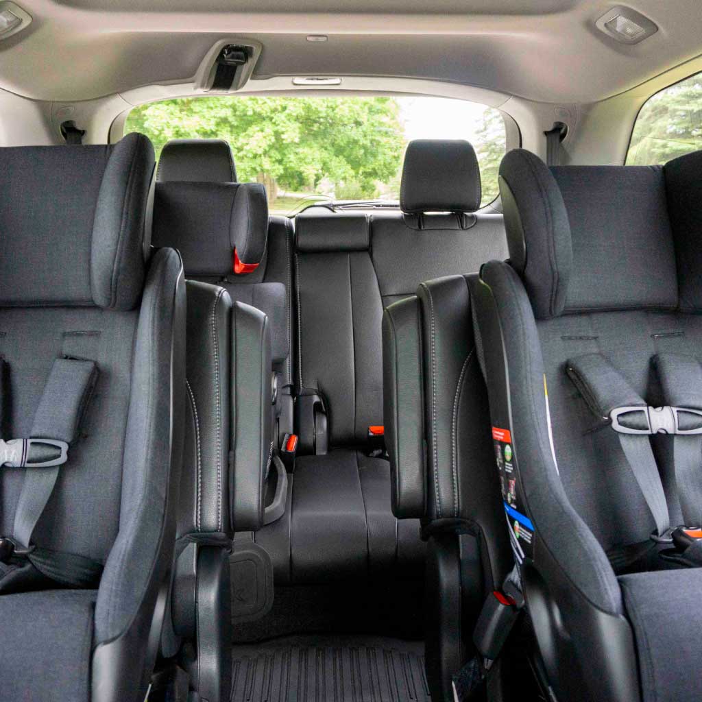Clek car seats in mammoth fabric installed in an SUV