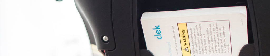Closeup of a Clek car seat manual